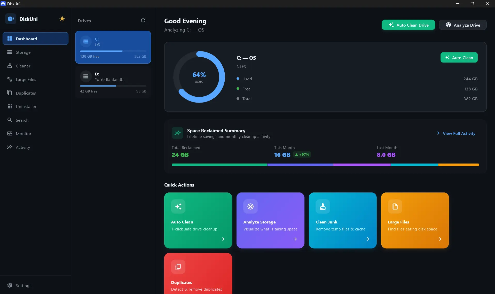 DiskUni Dashboard Overview — Interactive Scale-Drawn Storage Analyzer